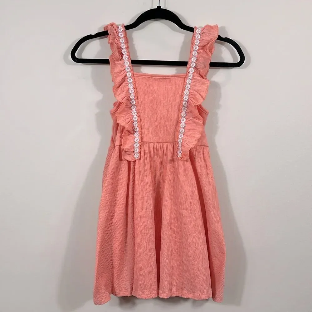 Btween Peach Spring Easter Sunday Best Lined Daisy Floral Girls Dress Size 8
